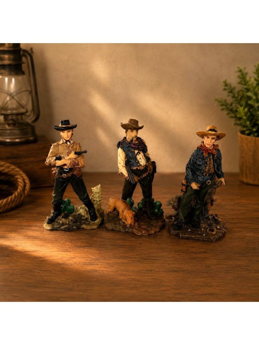 Western Cowboy Figurines Set of 3 Resin Vintage 2001